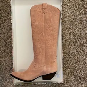 Calvera Western Boot in Pink Suede by 
Jeffrey Campbell.